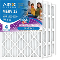 14x25x1 Air Filter MERV 13 Comparable to MPR 1500 - 2200 & FPR 9 Electrostatic Pleated Air Conditioner Filter 4 Pack HVAC AC Premium USA Made 14x25x1 Furnace Filters by AIRX FILTERS WICKED CLEAN AIR.