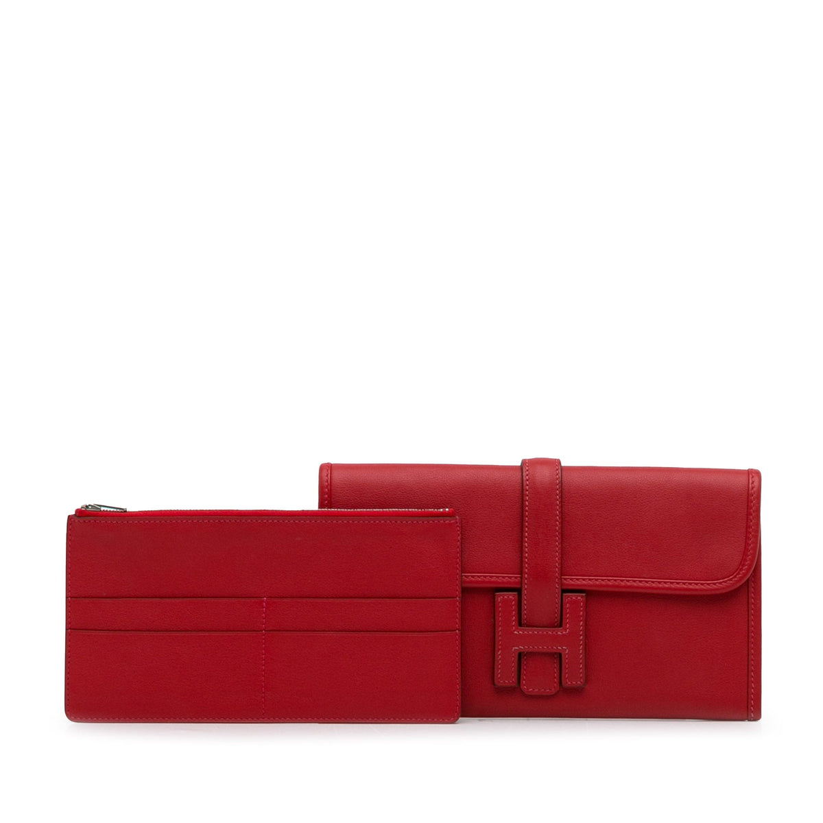Pre-Owned Authenticated Hermès Swift Jige Duo Wallet Calf Leather Red Long Wallets Unisex (Good)