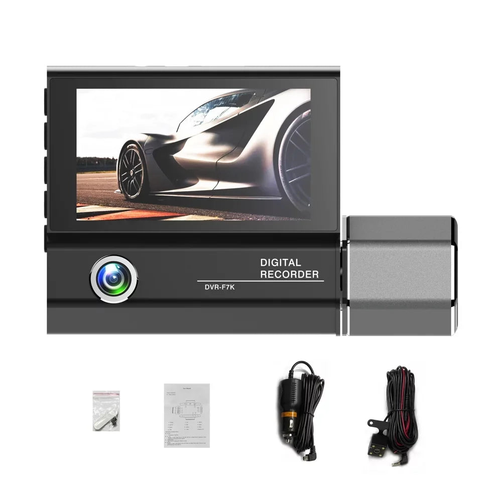 Gecheer 3 Cameras Dash Cam 4in Clear Car Rearview Mirror Car Video Recording  Car  Recorder Auto Safety Driving Recorder