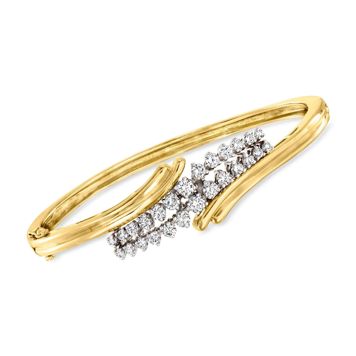 Ross-Simons C. 1980 Vintage 1.80 ct. t.w. Diamond Bypass Bangle Bracelet in 14kt 2-Tone Gold, Women's, Adult, Pre-Owned
