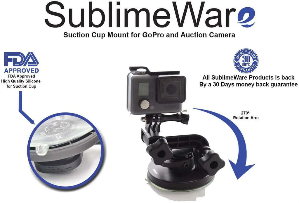 Suction Cup for Gopro Mount Car Windshield Window Vehicle Boat Camera Holder for Gopro Suction Cup Mount Windshield Mount - for GoPro Max 360 Hero 8 Black Hero 7 Hero6 Hero5 Hero4 HD by Su