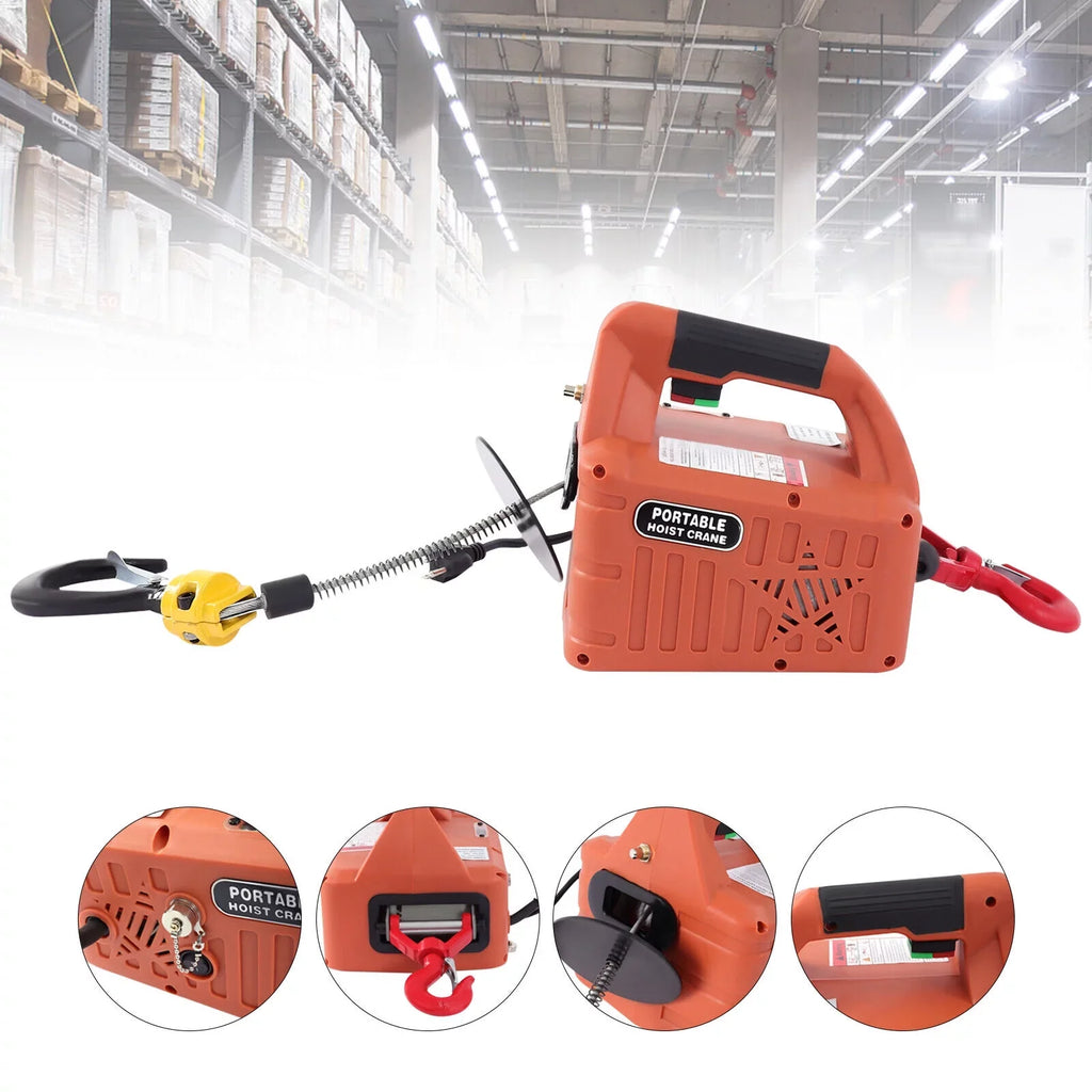 ZhdnBhnos 110V 3-in-1 Electric Hoist Winch Heavy Duty Portable Crane Lift w/ Wireless Remote Control 200KG/440LBS 62ft