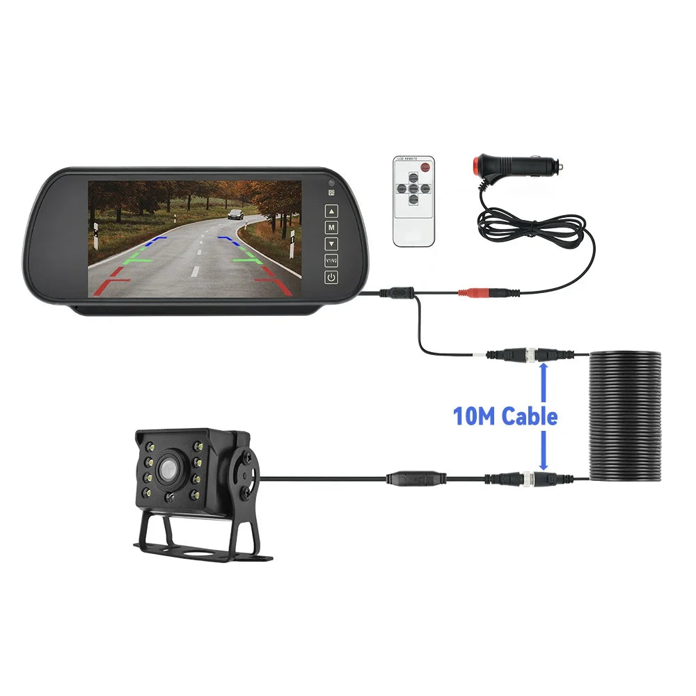 7in HD Monitor Car Backup Reverse Camera Rear View Parking License Plate System