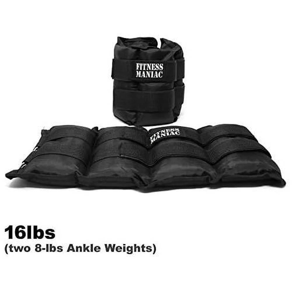 pro ankle weights 1 pair double straps heavy weight, 16 lbs (8 pounds per ankle) premium durable set for gym, workout, walking, ab, leg and glute exercises for men women