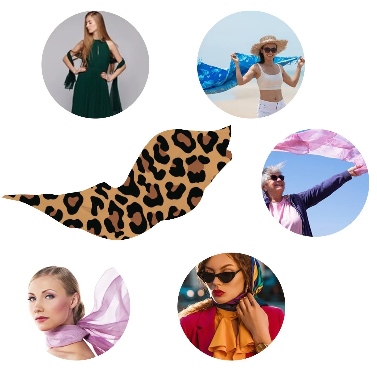 FREEAMG Yellow Leopard Silk Long Scarf for Women Large Oblong Sunscreen Shawls Wraps Neck Headscarf Hair Wraps Gift Packed
