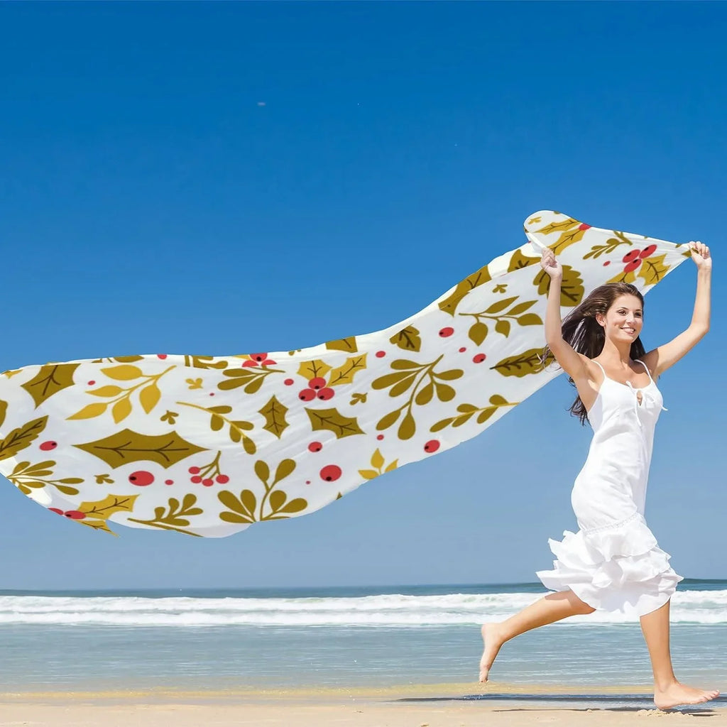 Hyjoy Christmas Leaf Flower Long Silk Neck Scarf Lightweight Shawl Wrap Scarves for Women Girls