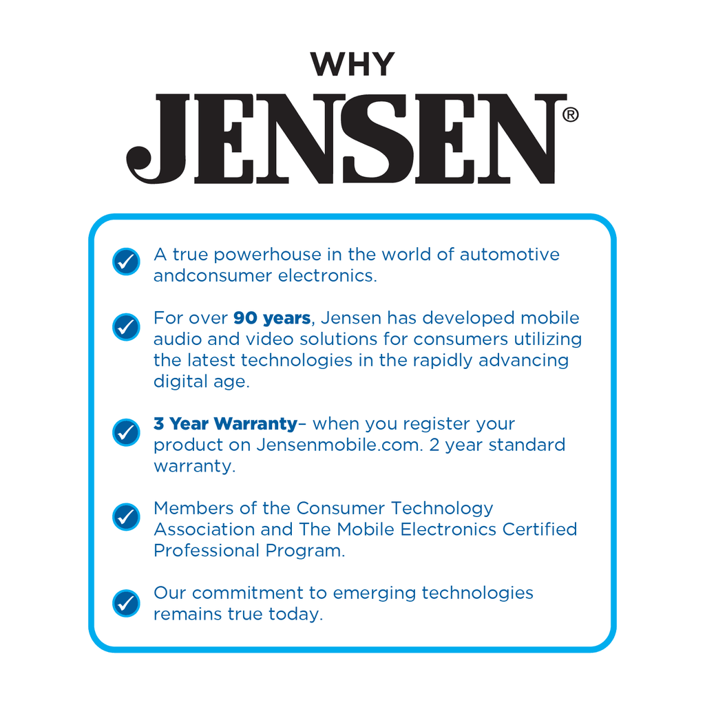Jensen J3CA7W 7-inch Certified Apple CarPlay Android Auto, Wired or Wireless, Double DIN Car Stereo Radio, New