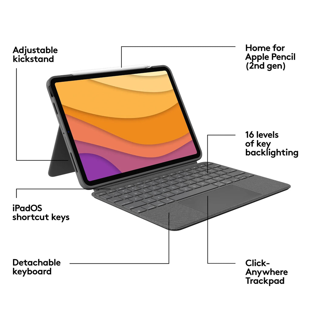 Restored Logitech Combo Touch iPad Air (4th, 5th gen - 2020, 2022) Keyboard Case, Oxford Gray (Refurbished)