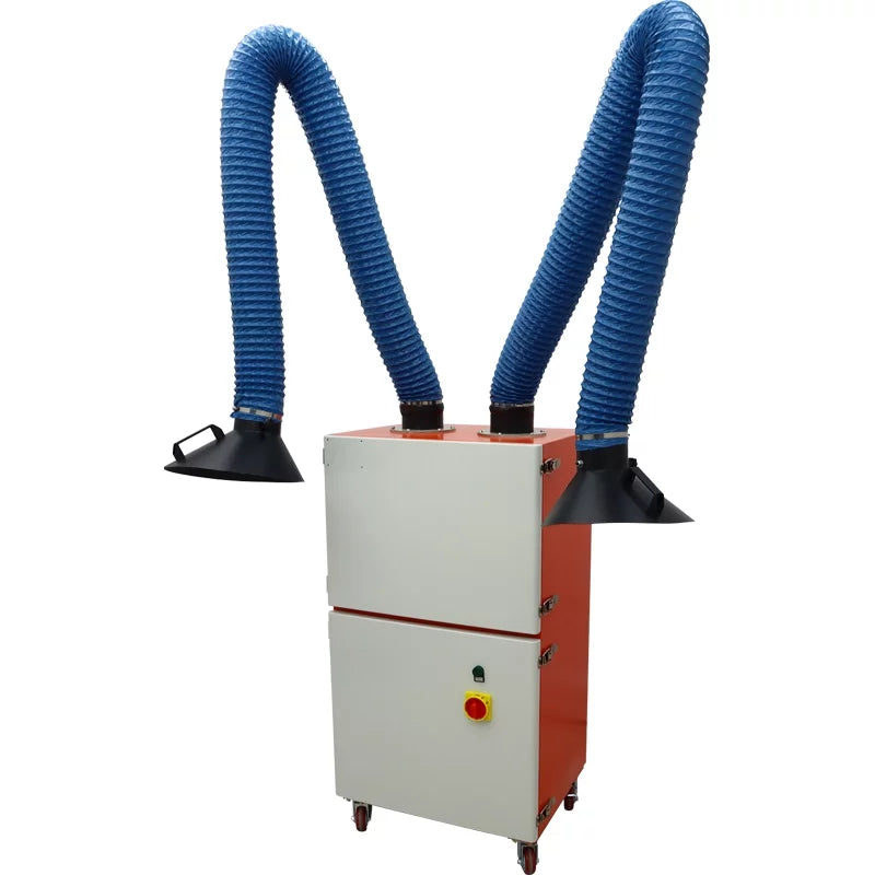 EQCOTWEA Mobile Welding Smoke Purifier Double Arm Welding Fume Smoke Dust Extractor 220V