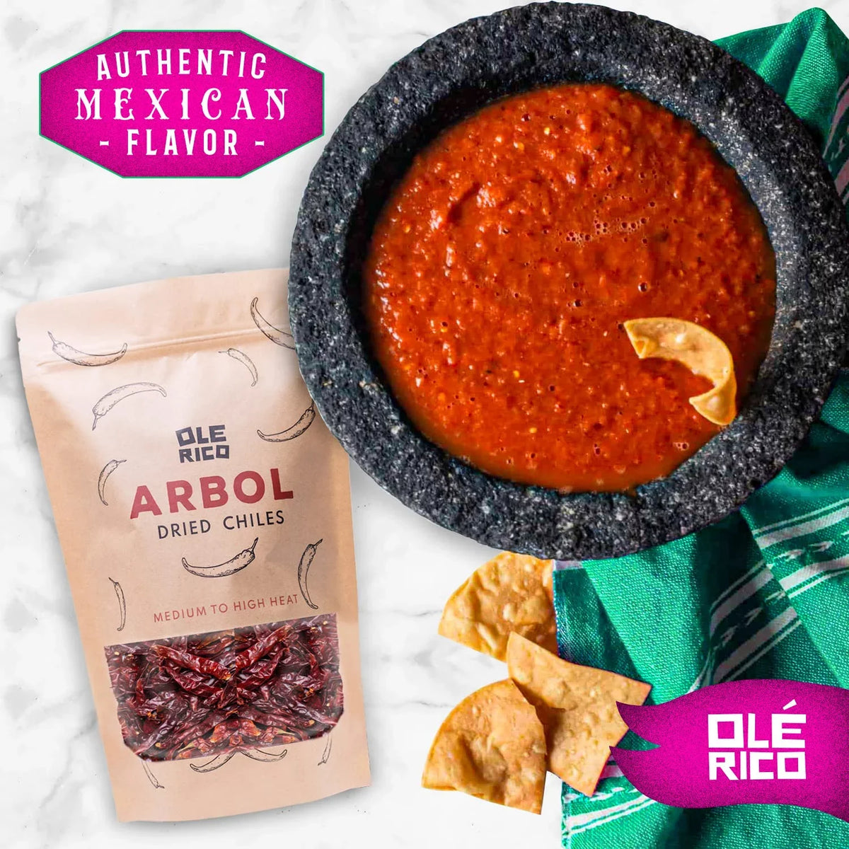 OLÉ RICO - Dried Chile Peppers 3 Pack Bundle (12 oz Total) - Ancho Chiles, Guajillo Chiles and Arbol Chiles - The Spicy Trio - Great For Mexican Recipes - Packaged In Resealable Bags