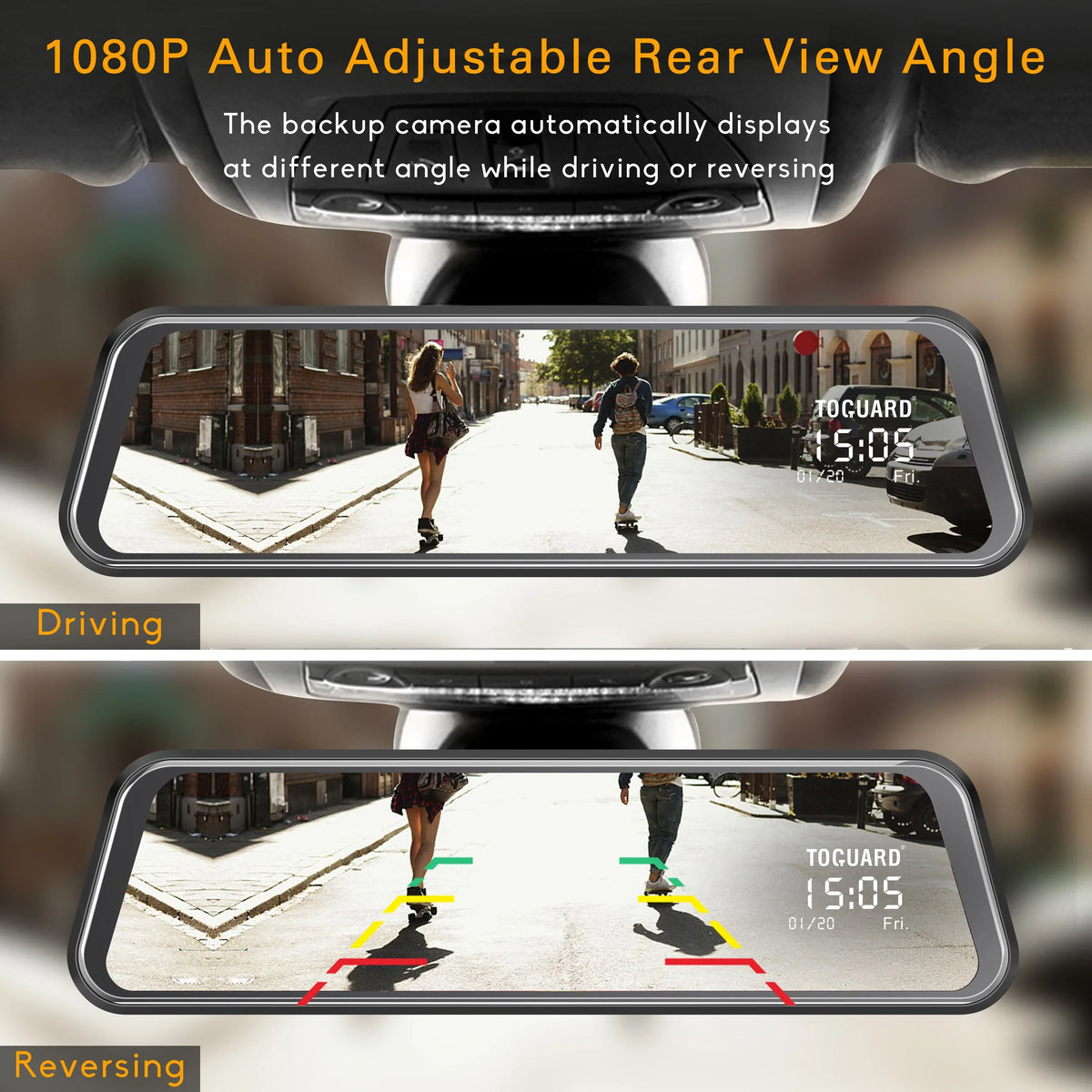 TOGUARD 1080P Mirror Dash Cam for Cars with 10-inch IPS Full Touch Screen Waterproof Backup Camera Rear View Mirror Camera