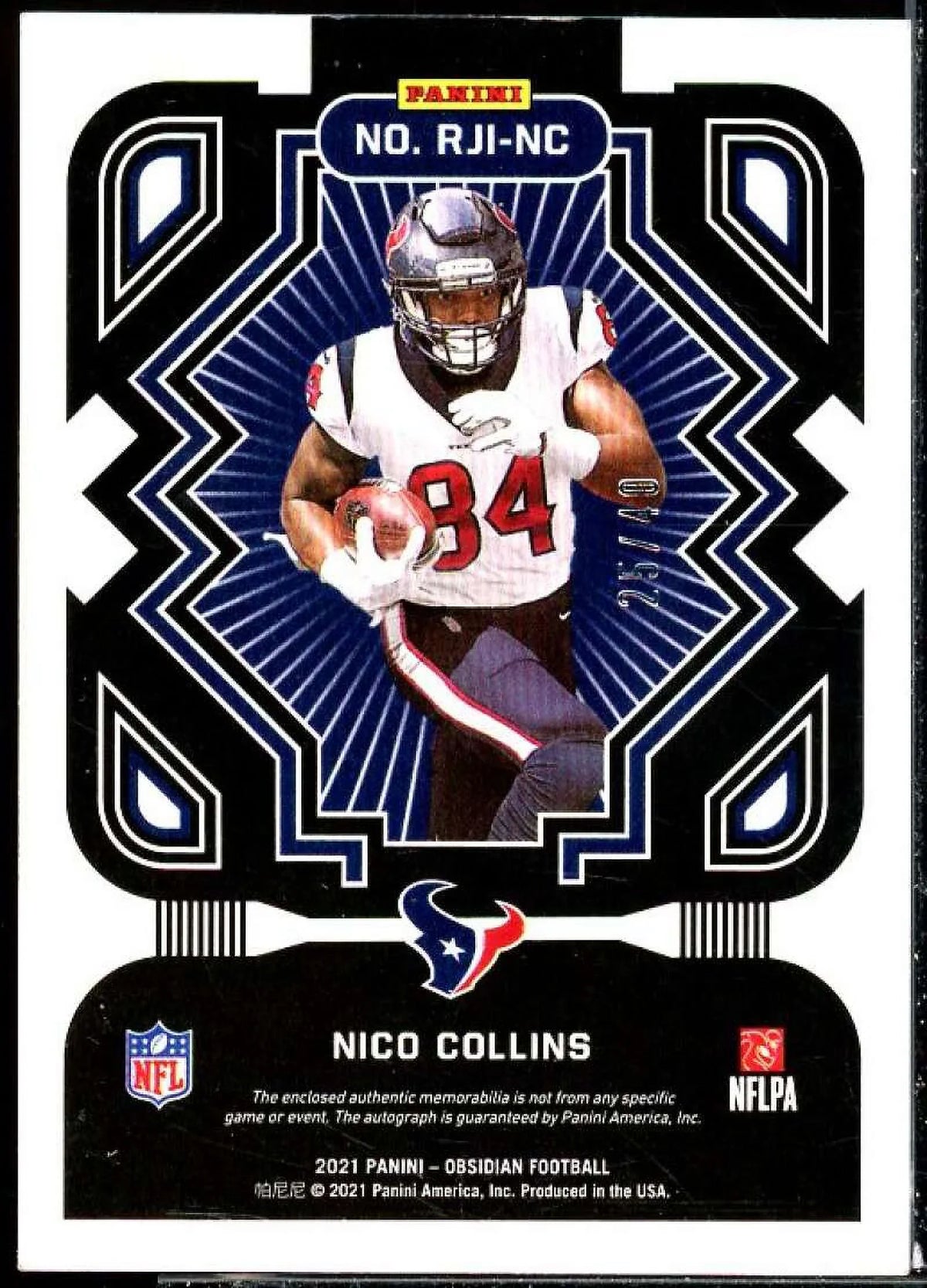 Nico Collins 2021 Panini Obsidian Rookie Jersey Ink Electric Etch Purple #30