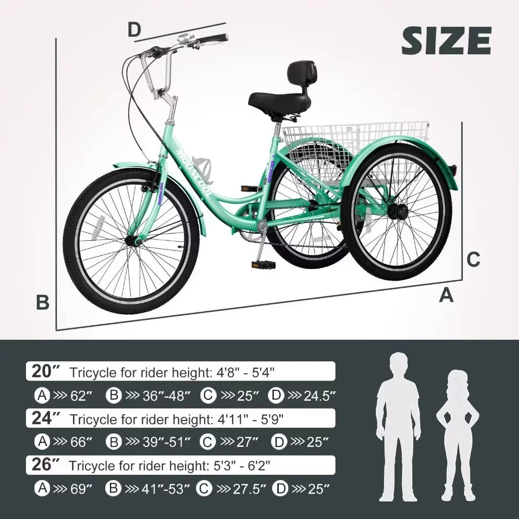 NAIZEA 20" Adult Tricycle, 7 Speed Cruise Trike with Large Basket for Men, Women, Seniors, 3 Wheel Bikes for Exercise Shopping Picnic Outdoor Activities