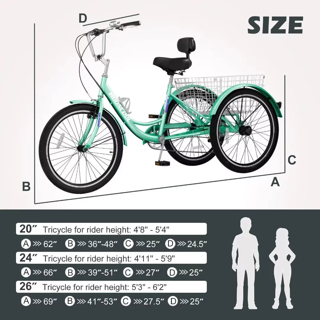 NAIZEA 20" Adult Tricycle, 7 Speed Cruise Trike with Large Basket for Men, Women, Seniors, 3 Wheel Bikes for Exercise Shopping Picnic Outdoor Activities