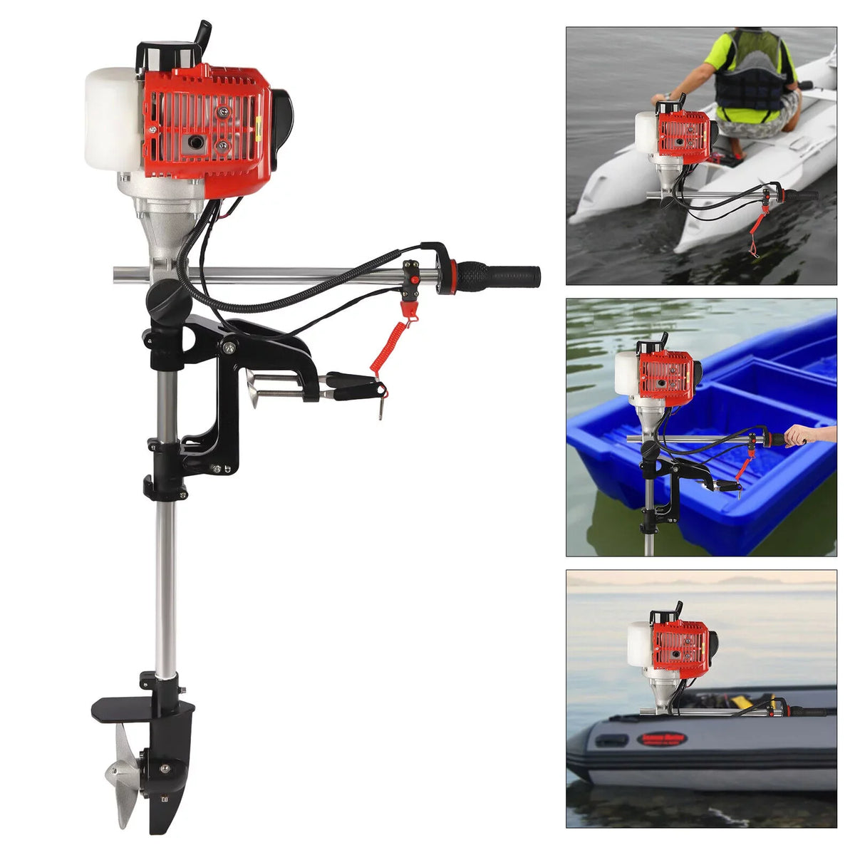 2-Stroke 2.3HP 52CC Outboard Boat Motor Engine Pull Starter w/Air Cooling System