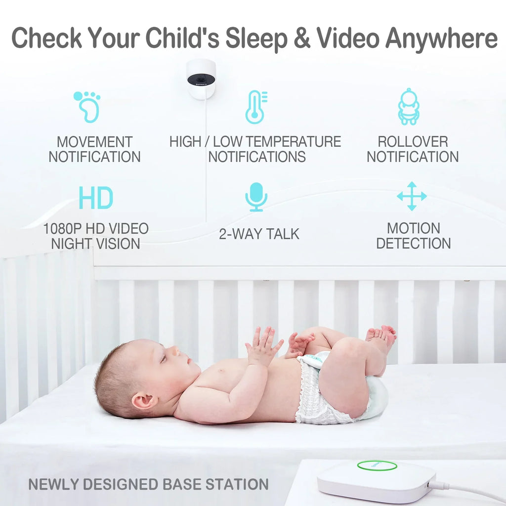 Sense-U Smart Baby Monitor 3+Camera, Audio, Video Baby Monitor That Notifies You for No Abdominal Movement, Rollover, High/Low Temperatures, Detected Motion, with Night Vision, 2-Way Talk, Long Range