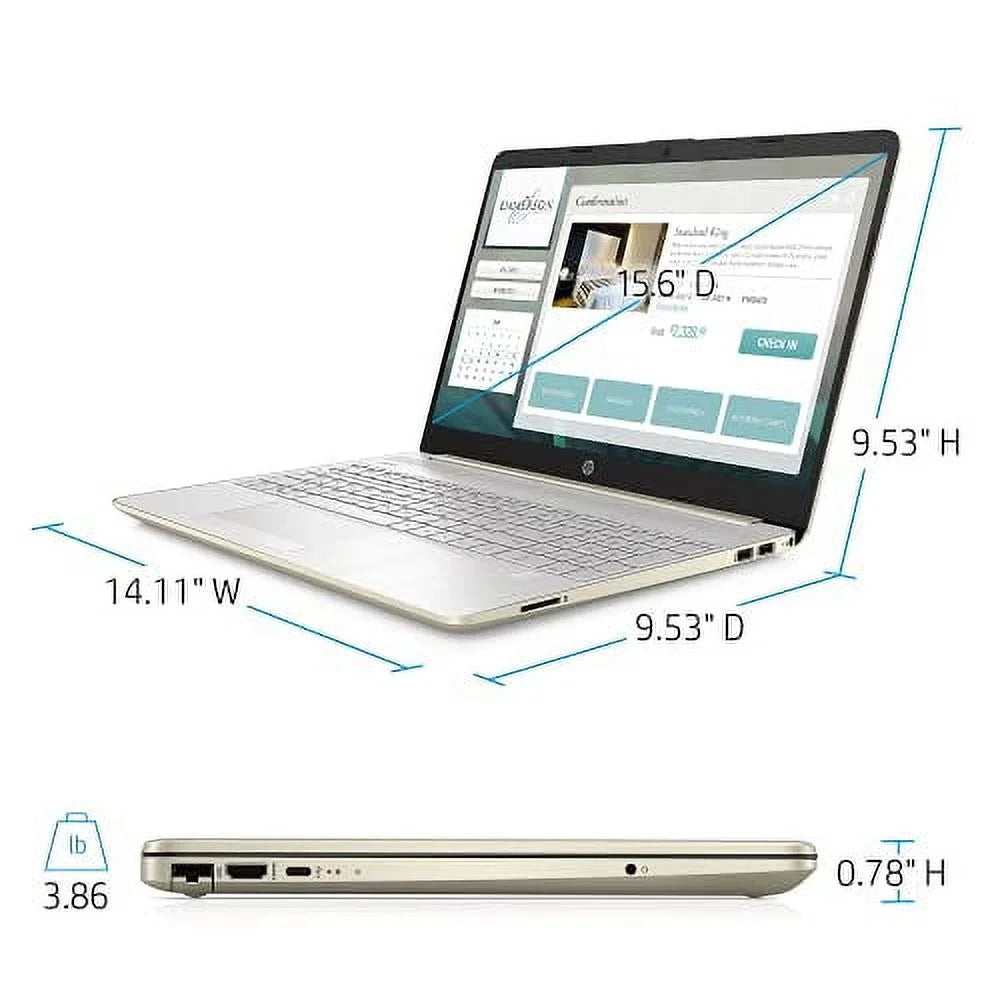HP 2022 15.6" FHD Laptop PC Intel 11th 4-Core i5-1135G7 8GB DDR4 RAM 256GB NVMe SSD Intel Iris Xe Graphics Webcam HDMI WiFi AC RJ45 BT USB-C Backlit Keyboard Gold Windows 11 Pro w/RE Accessories