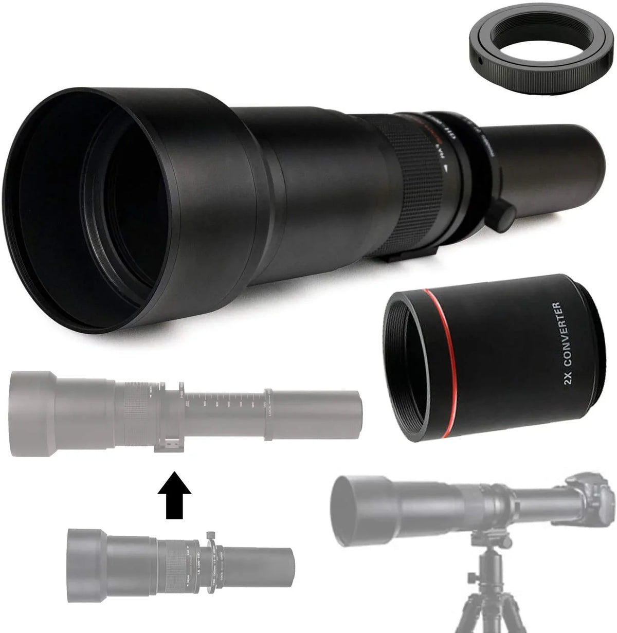 Commander Optics 650-1300mm (w/ 2X- 1300-2600mm) f/8-16 HD Telephoto Zoom Lens for Olympus Micro Four Thirds System Digital SLR Photo Cameras