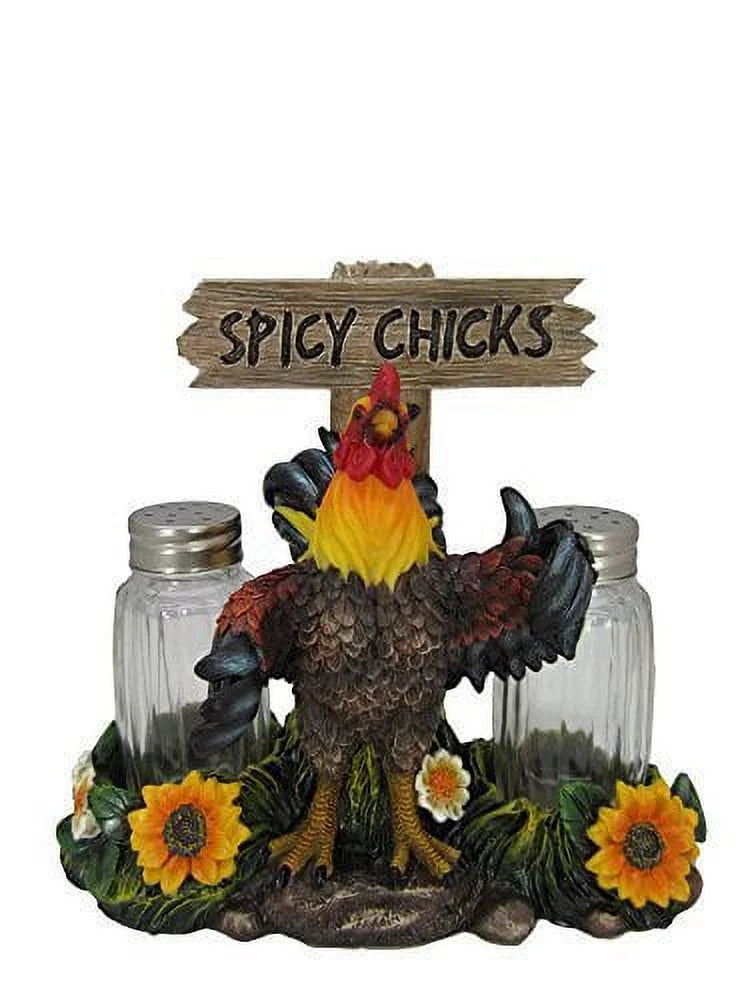 Hit Chicks Country Farm Rooster & Sunflowers Salt & Pepper Shakers Kitchen Decoration by DWK