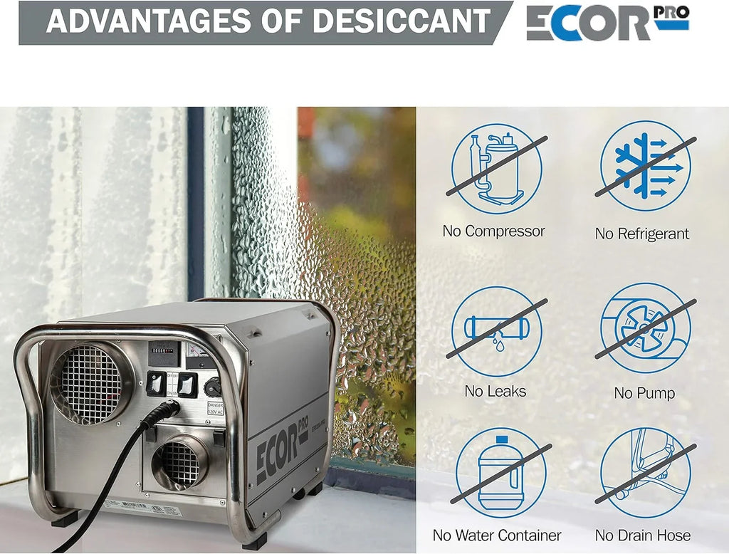 Ecor Pro Steel Desiccant Dehumidifier 4 Hole System 11.7 Amps 1400 Watt 115V 95