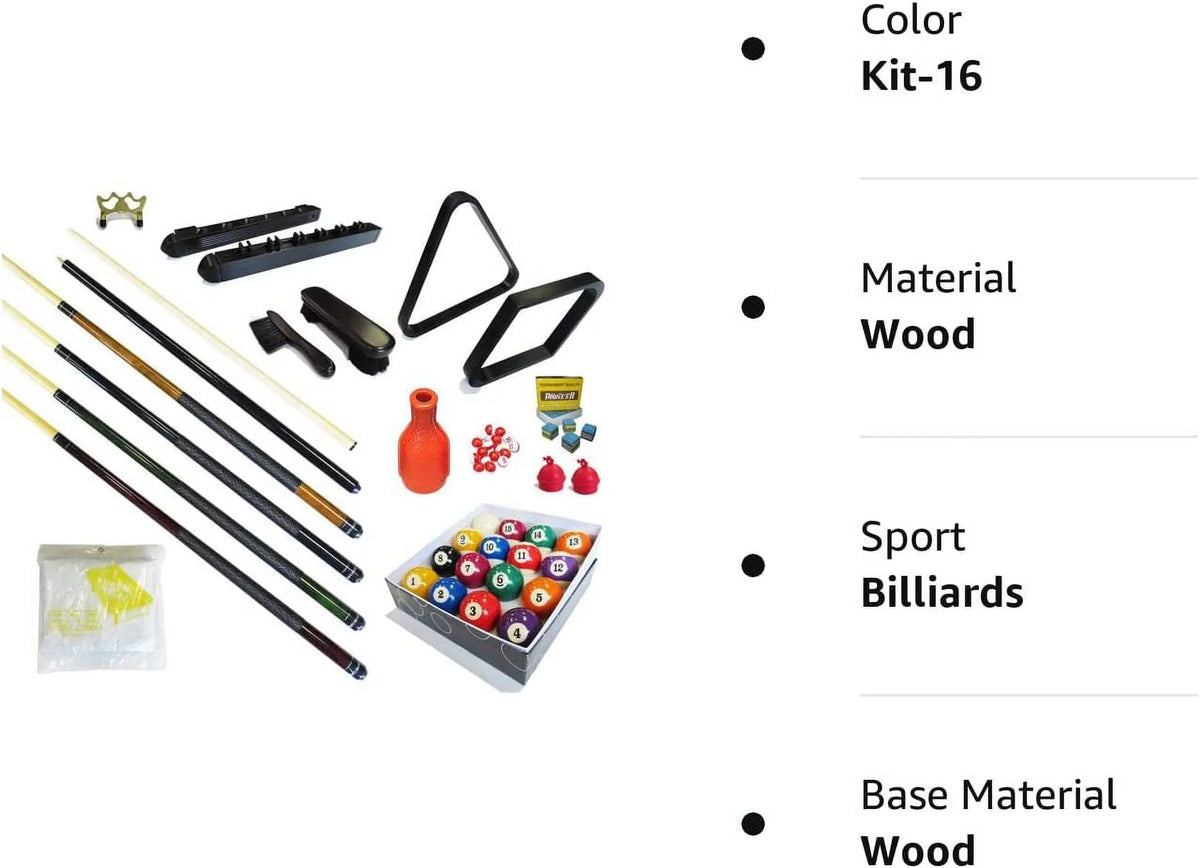 Pool Table - Premium Billiard 32 Pieces Accessory Kit - Pool Cue Sticks Bridge Ball Sets (Kit-16)