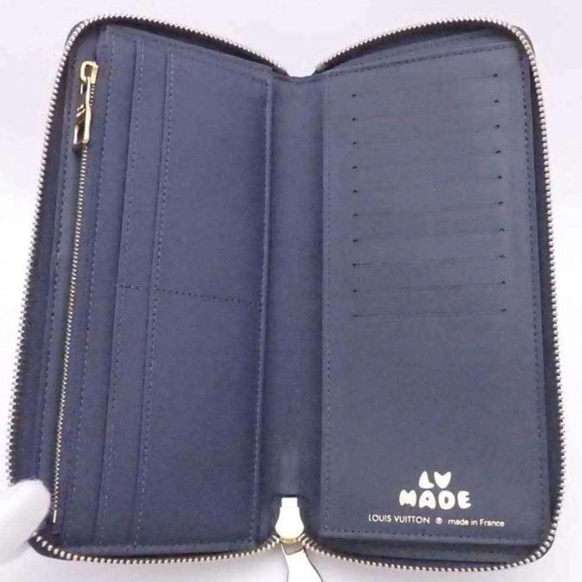 Pre-Owned Louis Vuitton LOUIS VUITTON Round Zipper Long Wallet Monogram Denim Zippy Vertical Leather/Monogram Navy x Blue Unisex M81107 (Good)