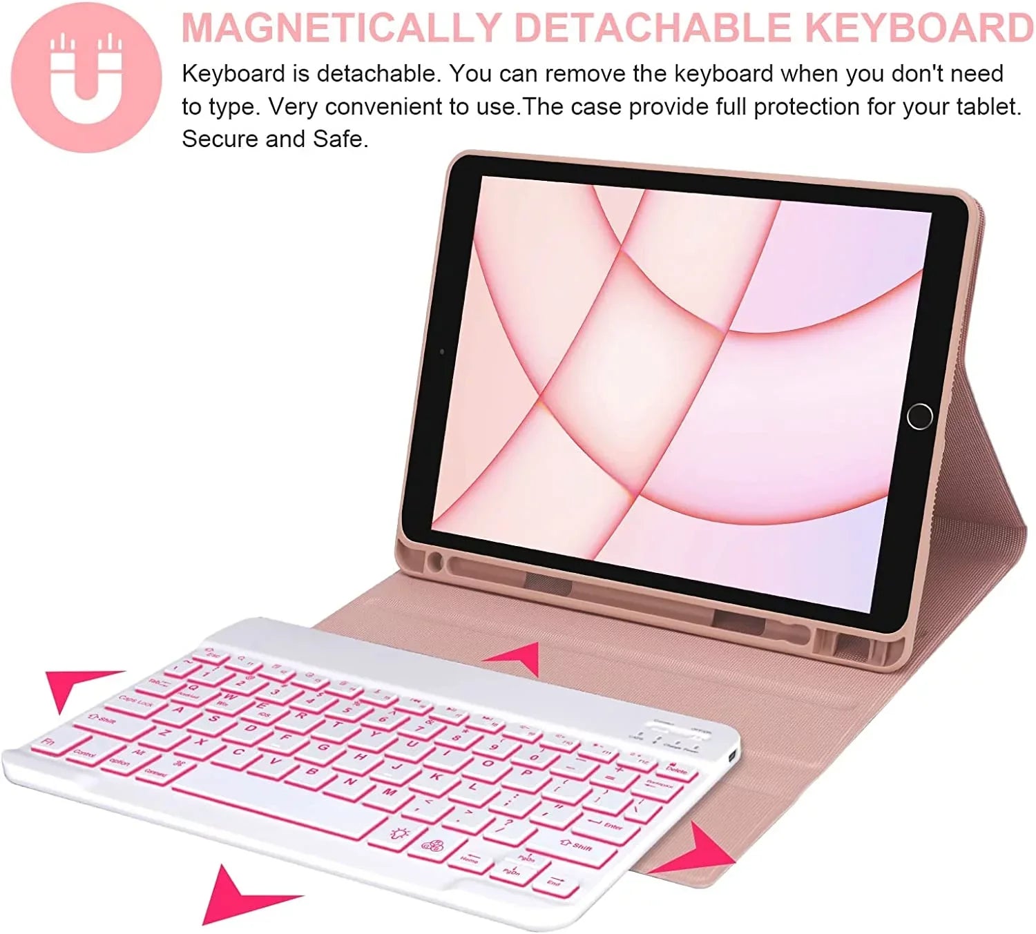 Kvago iPad Keyboard Case for Apple iPad Air 5th Gen 2022 Bluetooth Keyboard Built-in Pencil Holder Pink