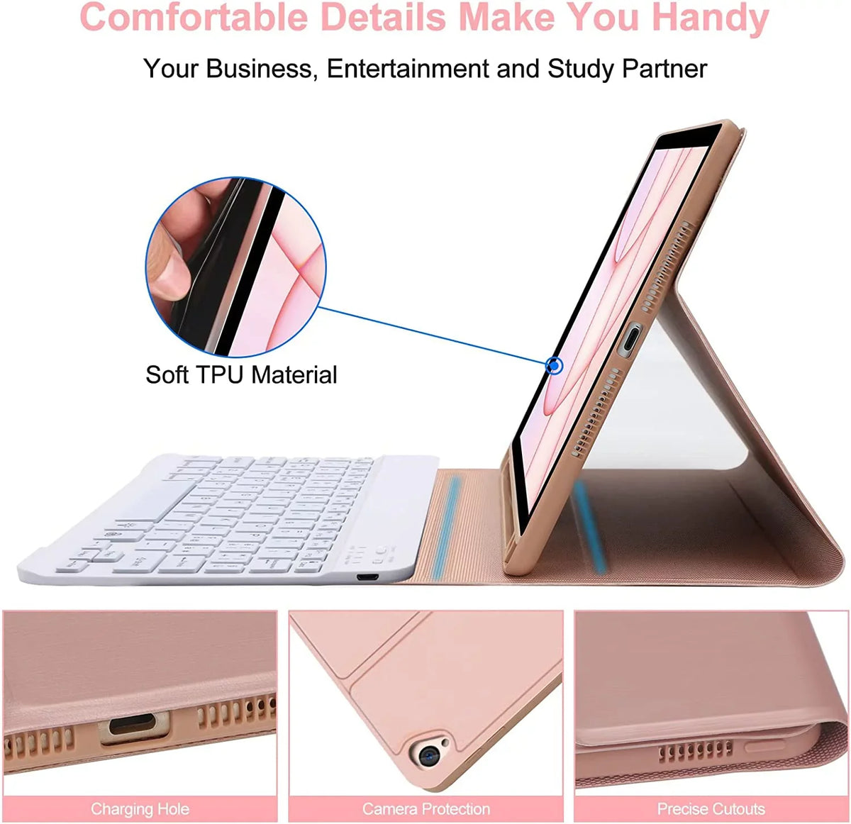 Kvago iPad Keyboard Case for Apple iPad Air 5th Gen 2022 Bluetooth Keyboard Built-in Pencil Holder Pink
