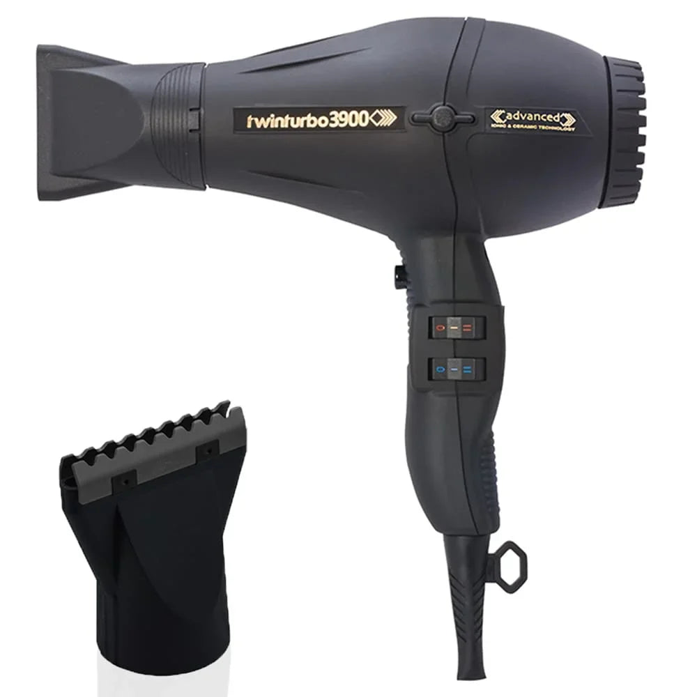 Bundle 2: (1) Turbo Power 3900 Advanced Hair Dryer Black and (1) M Hair Designs Hot Blow Attachment Black