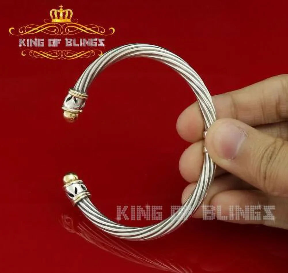 King Of Bling's Fashion Round Silver Cubic Zirconia Stones Bangle for Men/Womens 7 Inch