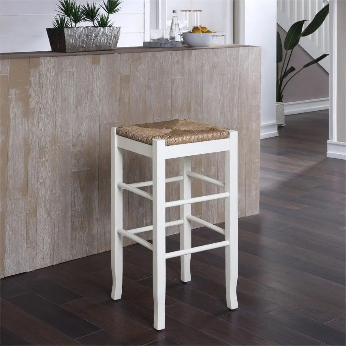 Home Square Square Rush 29" Stationary Bar Stool in White - Set of 2