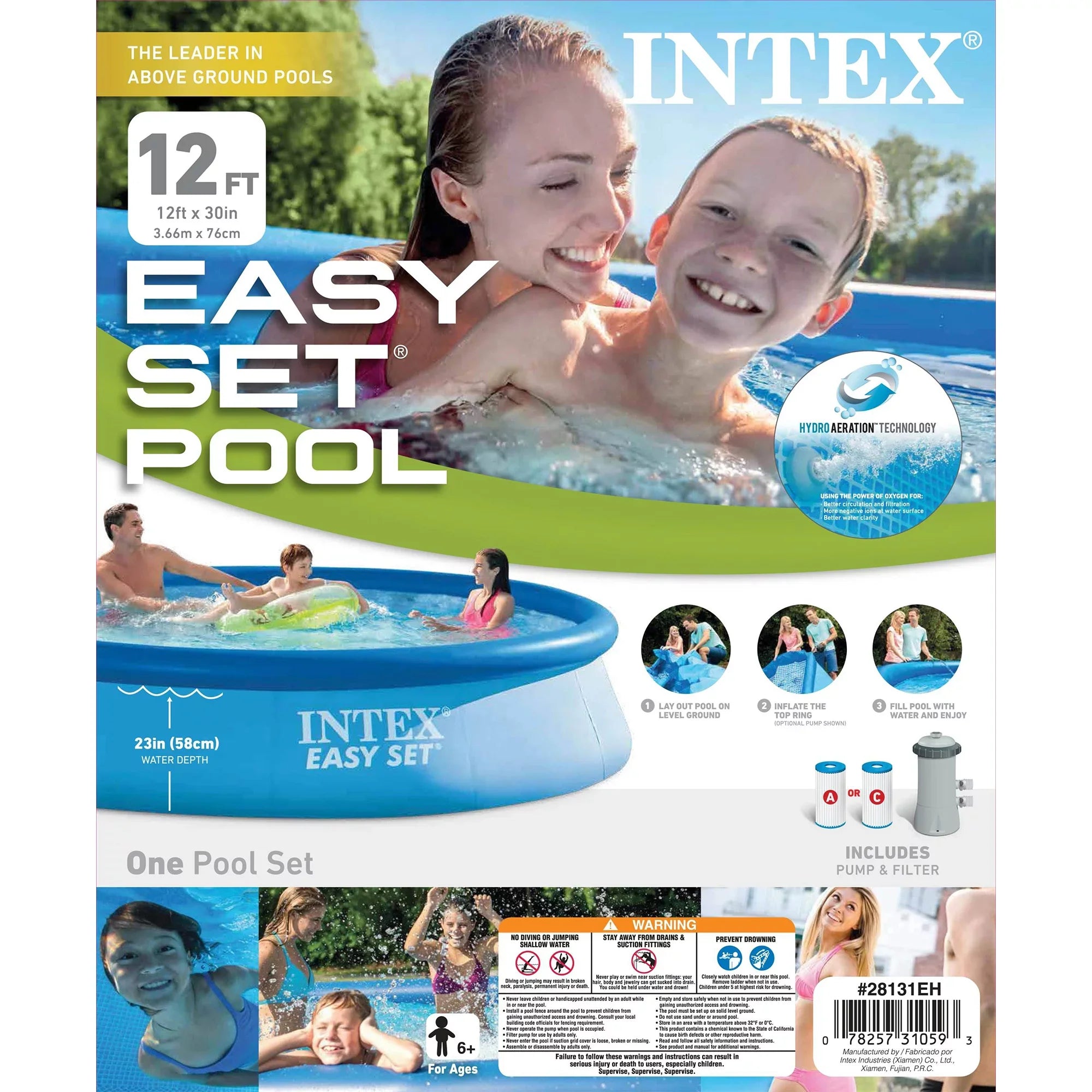 Intex 12ft x 30in Easy Set Above Ground Pool with Filter Pump & Automatic Vacuum