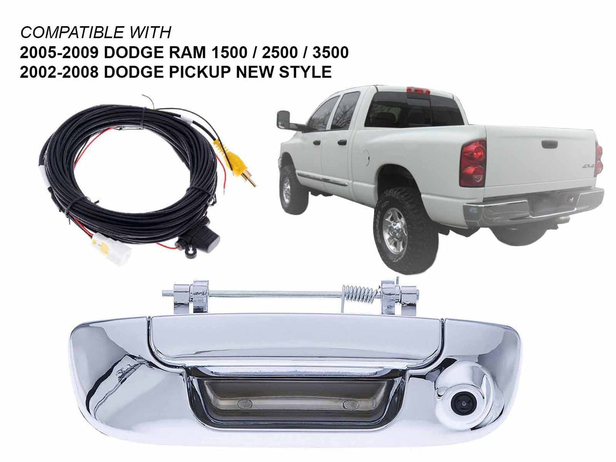 APA Replacement Tailgate Handle with Back-Up Camera 8M Cable Chrome for 2002 - 2009 RAM R1500 R2500 R3500