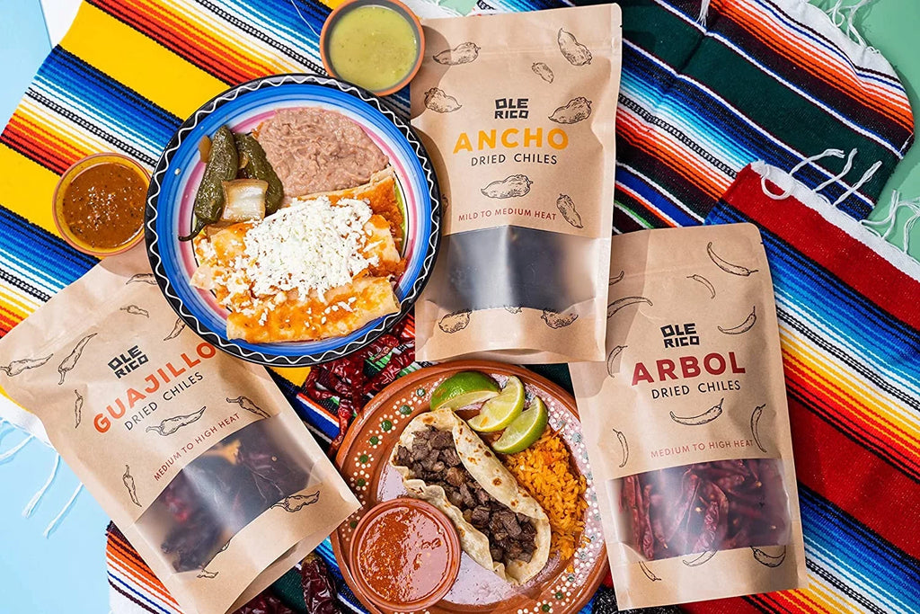 OLÉ RICO - Dried Chile Peppers 3 Pack Bundle (12 oz Total) - Ancho Chiles, Guajillo Chiles and Arbol Chiles - The Spicy Trio - Great For Mexican Recipes - Packaged In Resealable Bags