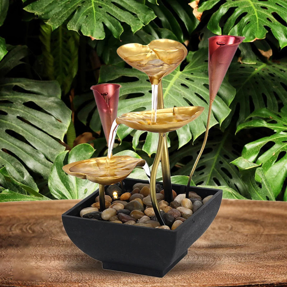 Tabletop Water Fountain Waterfall Warm Light with Circular Water LED Lighted Indoor Fountain for Decoration Home Garden Farmhouse