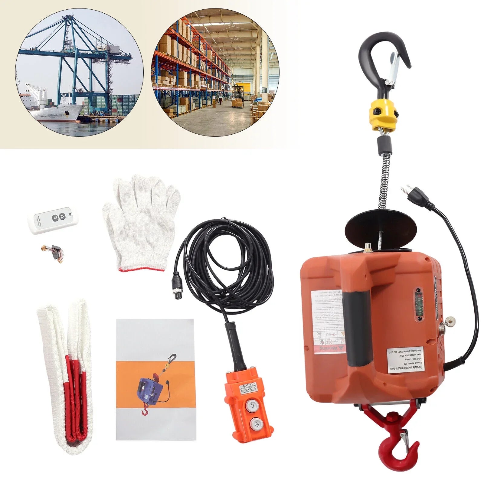 ZhdnBhnos 110V 3-in-1 Electric Hoist Winch Heavy Duty Portable Crane Lift w/ Wireless Remote Control 200KG/440LBS 62ft