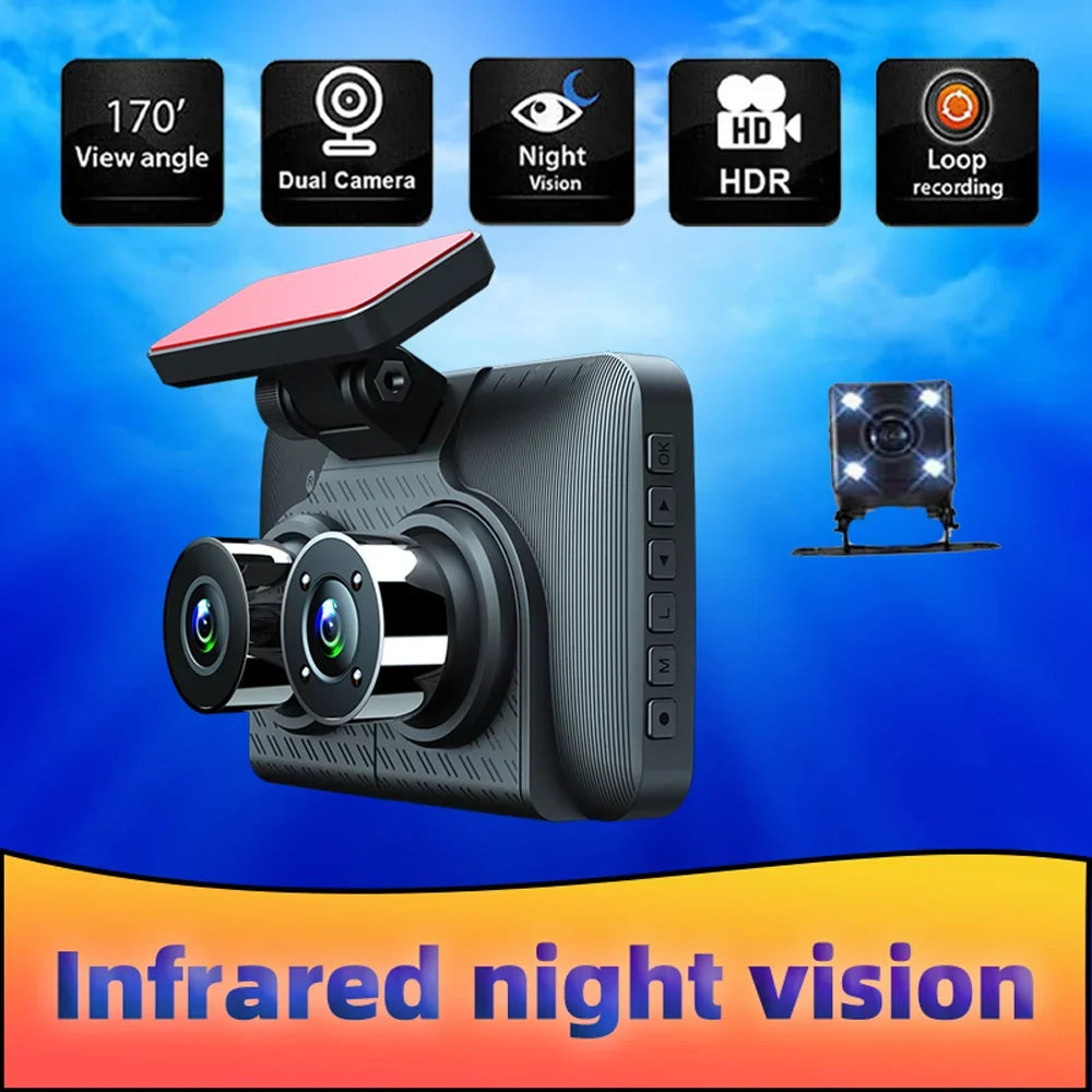 Pinnaco Dash Cam 3 Cameras Car Rearview Mirror Camcorder Wide Angle Recorder Safety Driving