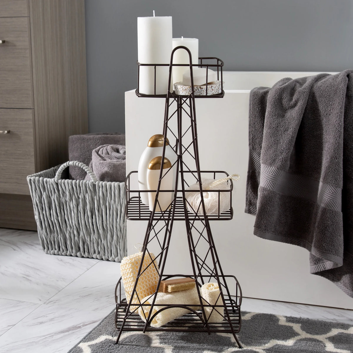 ELLE Paris Ville Des Lumieres Collection Eiffel Tower 3 Tier Spa Tower, 11"x 7"x 24.8" H