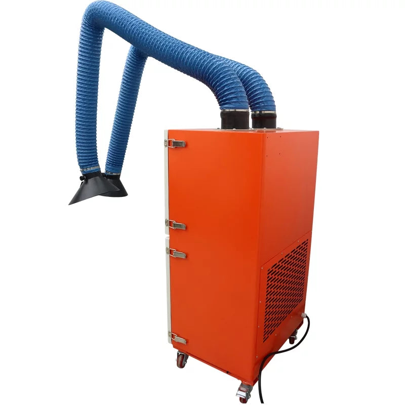 EQCOTWEA Mobile Welding Smoke Purifier Double Arm Welding Fume Smoke Dust Extractor 220V