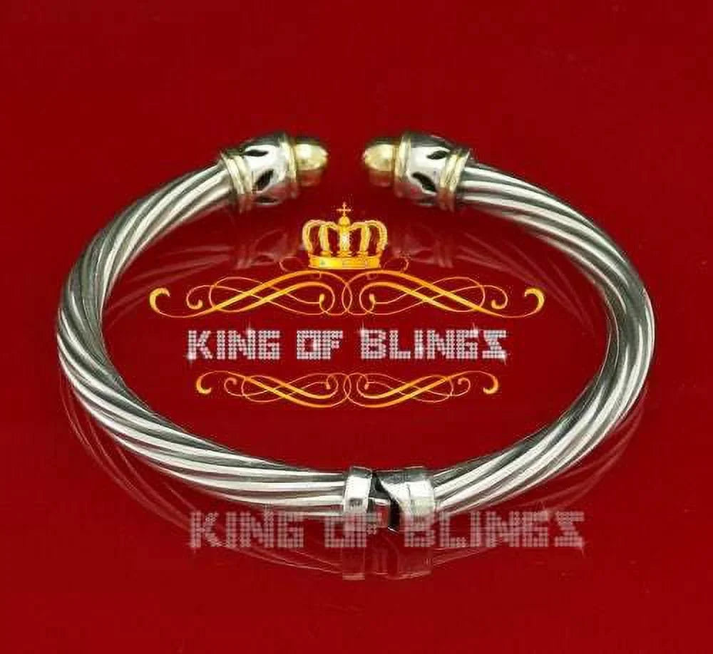 King Of Bling's Fashion Round Silver Cubic Zirconia Stones Bangle for Men/Womens 7 Inch