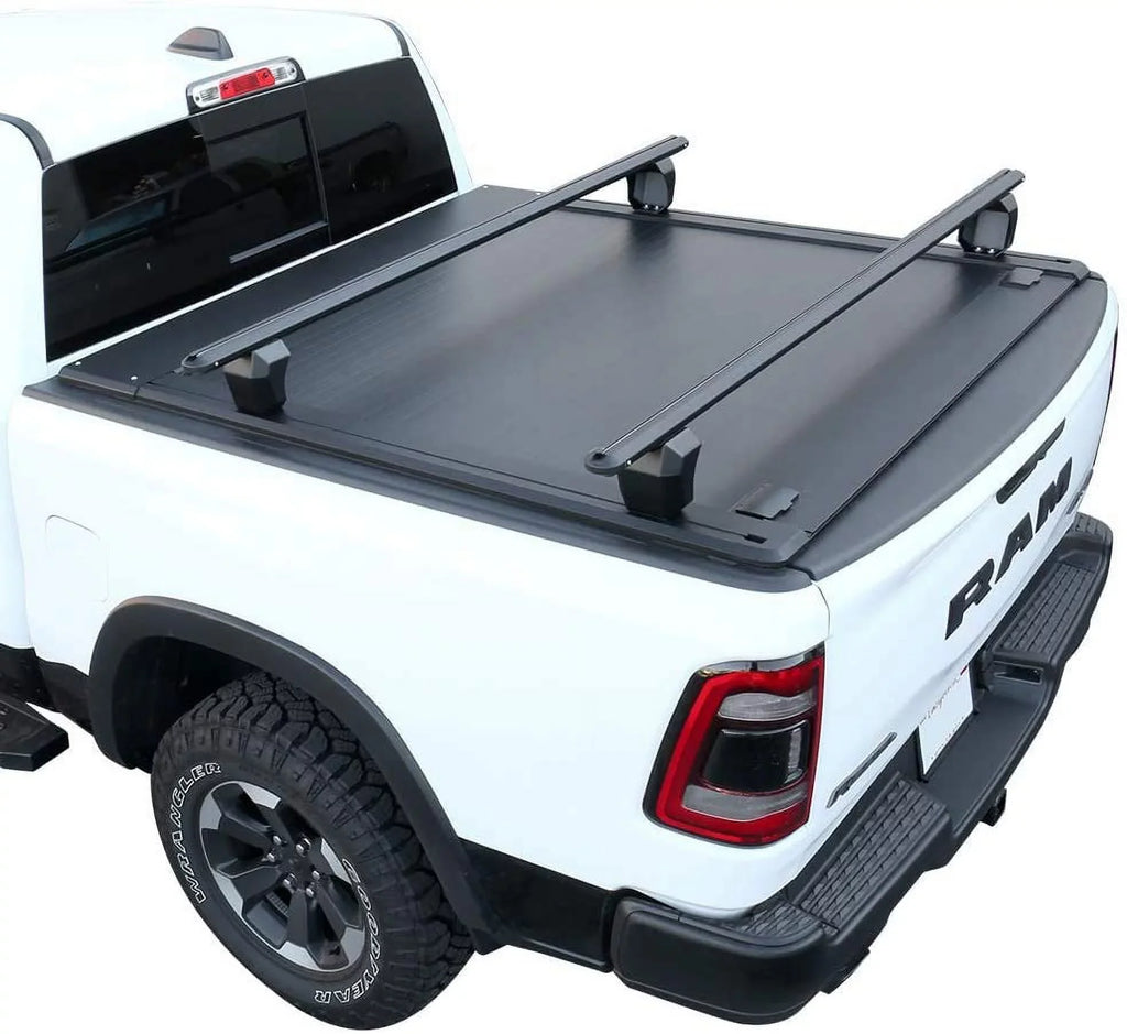 Syneticusa Retractable Hard Tonneau Cover with Cross Bars Fits 2019-2022 Ram 1500 5'7" (67.4”) Bed Matte Black Aluminum Low Profile Waterproof Off Road