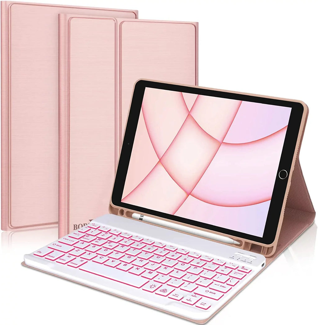 Kvago iPad Keyboard Case for Apple iPad Air 5th Gen 2022 Bluetooth Keyboard Built-in Pencil Holder Pink