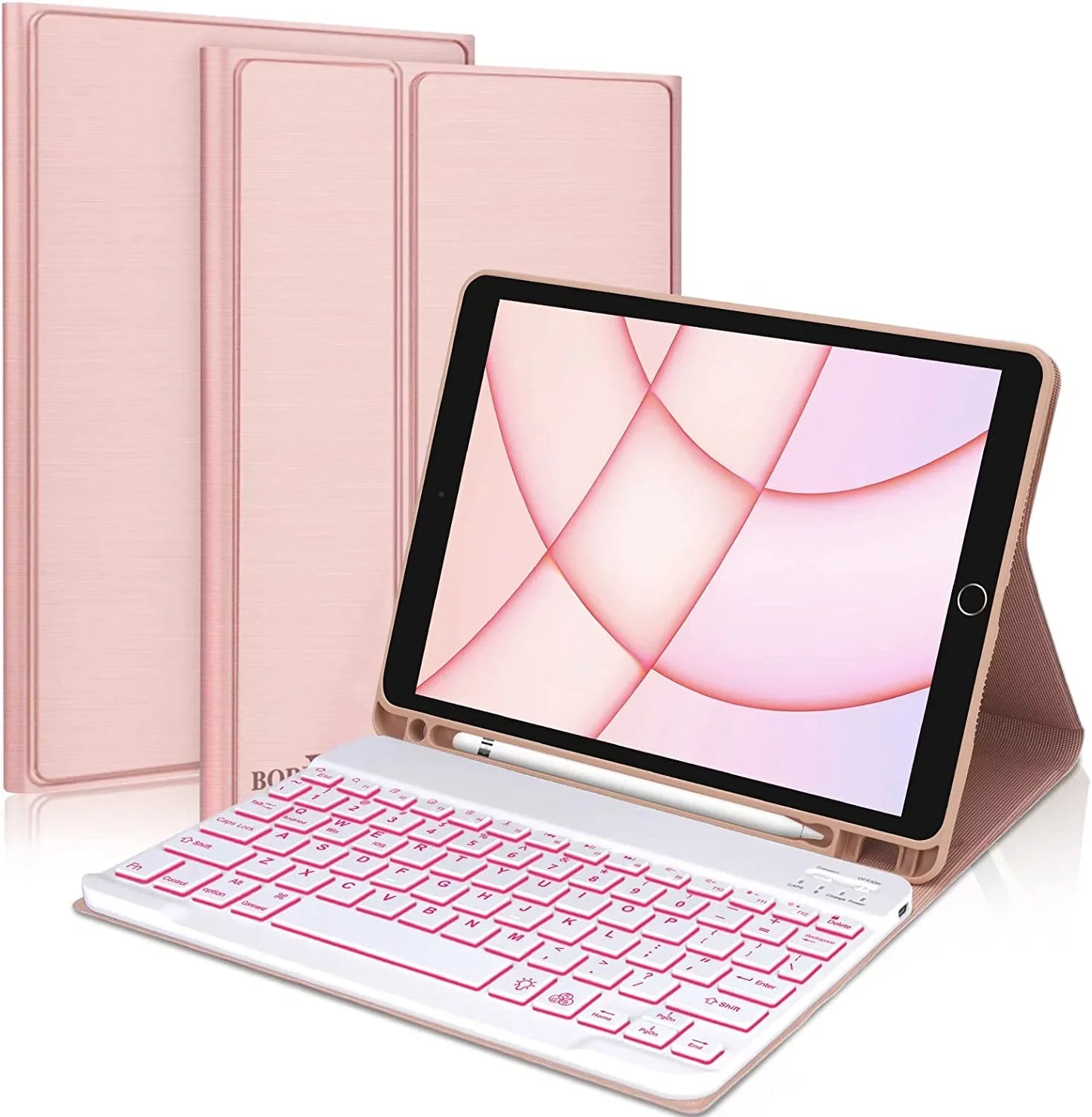 Kvago iPad Keyboard Case for Apple iPad Air 5th Gen 2022 Bluetooth Keyboard Built-in Pencil Holder Pink
