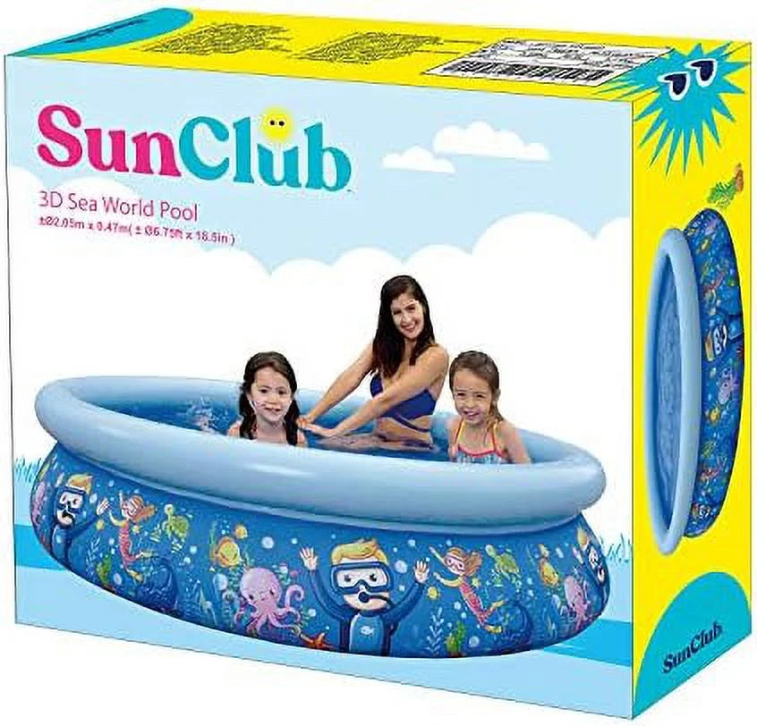 17788 sun club 6.75' x 18.5" 2 to 3 person capacity sea world 3d kids above ground inflatable outdoor backyard kiddie swimming pool, navy