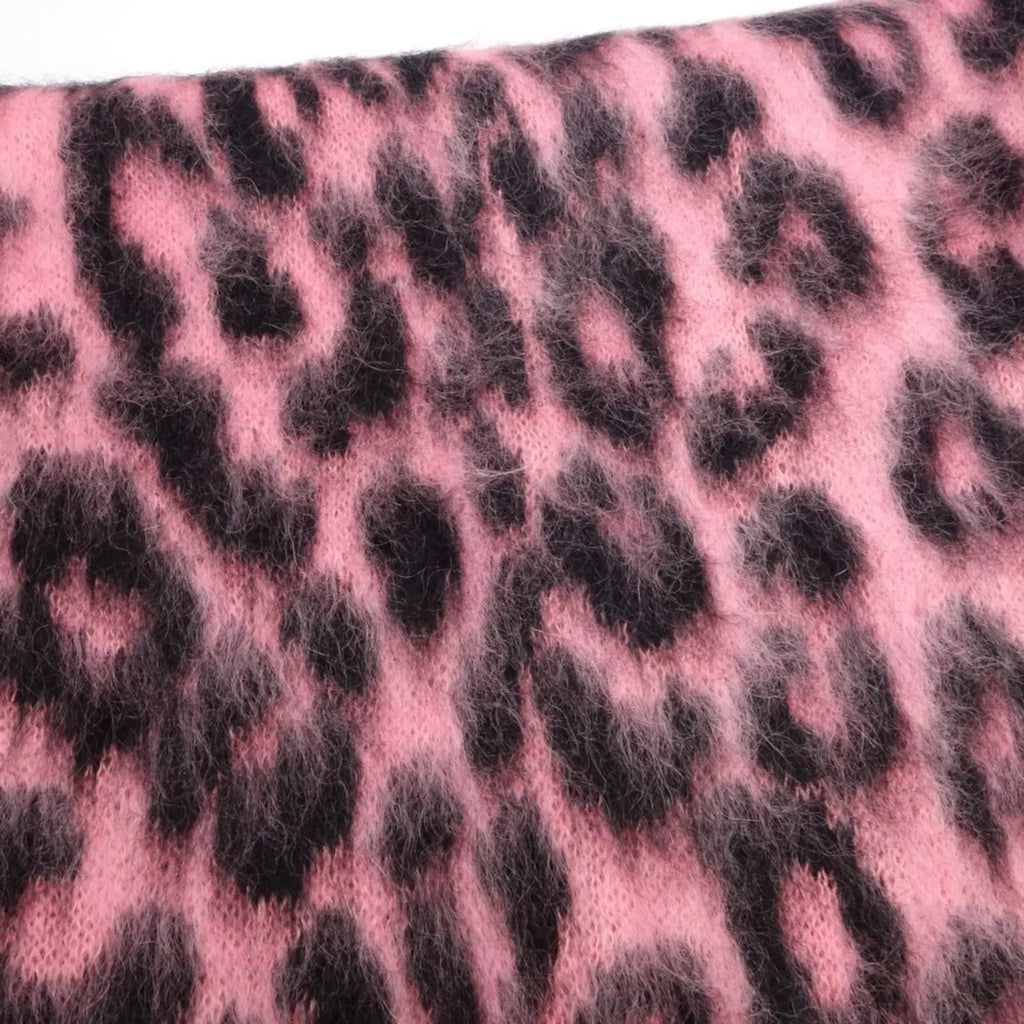 Pre-Owned CELINE Shawl Scarf Leopard Print Mohair x Nylon Pink Black 180357 (Good)