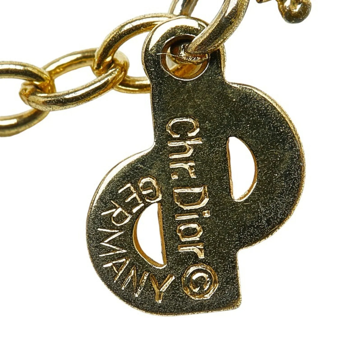 Pre-Owned Christian Dior Dior CD Heart Rhinestone Necklace Gold Plated Women's (Good)