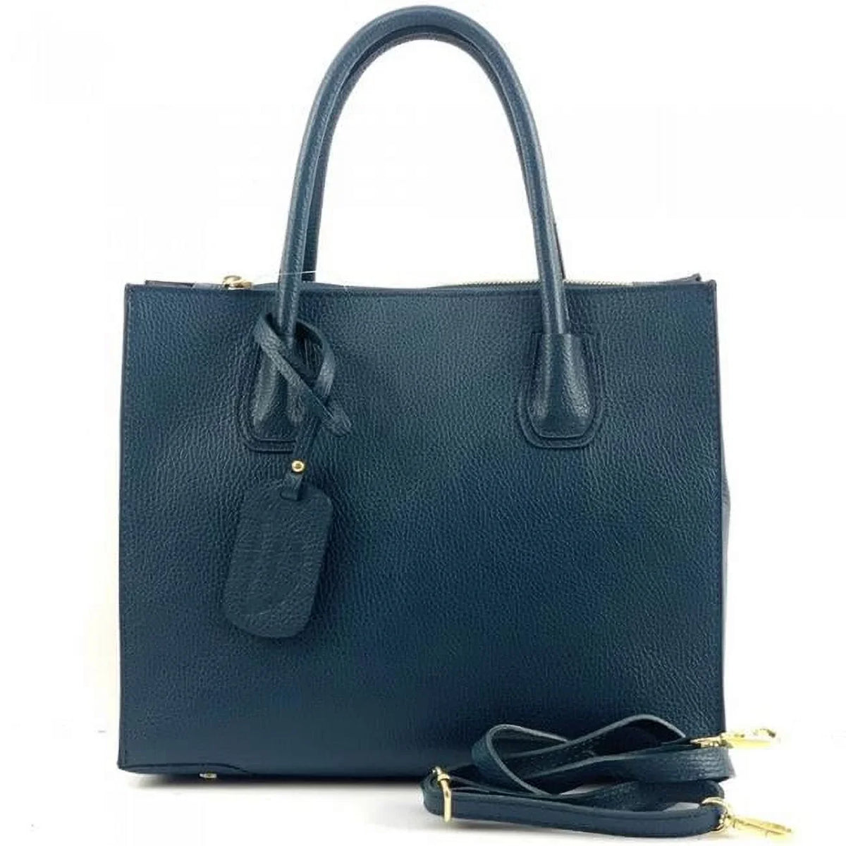 Italian Artisan  Stella Handcrafted Leather Tote Handbag, Dark Turquoise - Medium