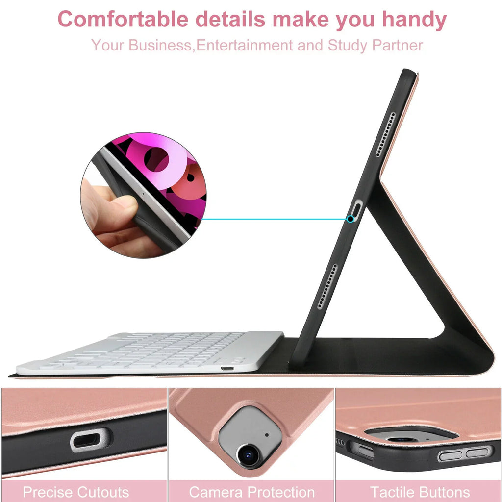 Kvago iPad Keyboard Case for Apple iPad Air 5th Gen 2022 Bluetooth Keyboard Built-in Pencil Holder Pink
