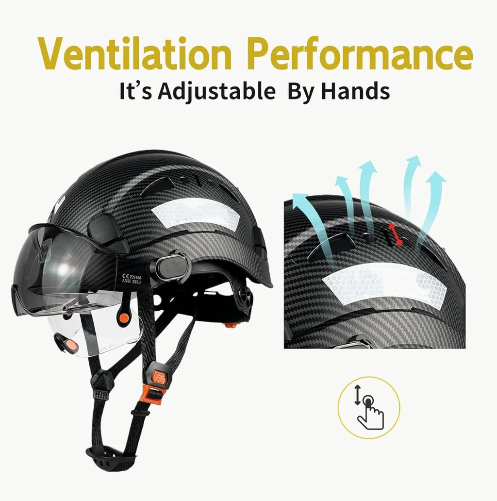 Industrial Safety Helmet with Visor Ear Muffs Hard Hat with Visor Vented OSHA Approved Hardhats Construction Work Head Protection Certified ANSI/ISEA Z89.1(Black)