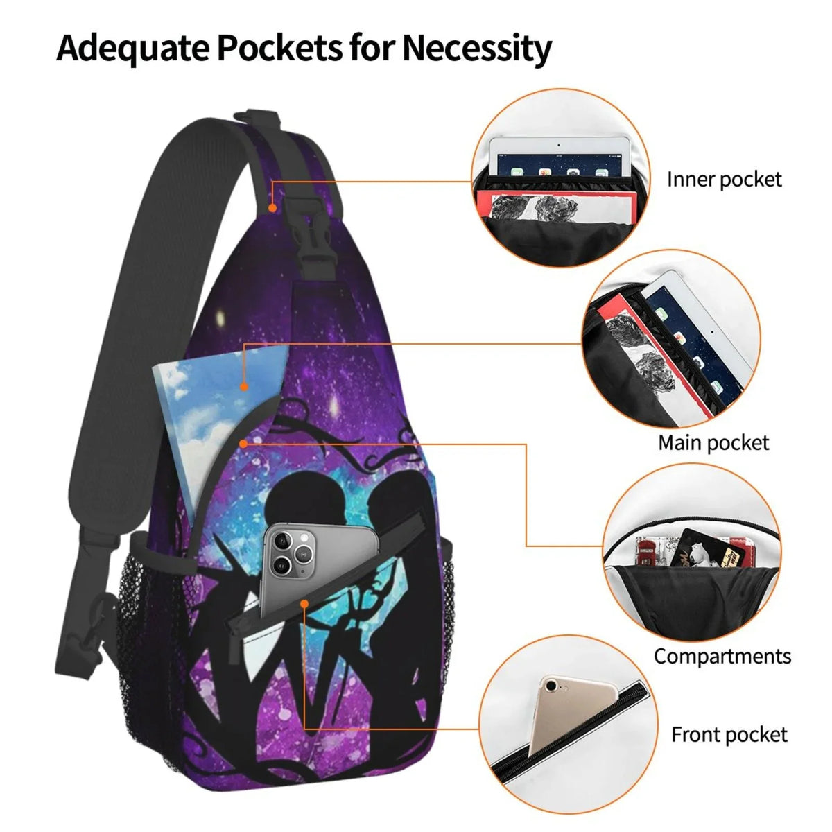 The Nightmare Before Christmas Chest Bags Crossbody Sling Backpack Unisex Travel Hiking Daypack Shoulder Bag Gifts For Women Men
